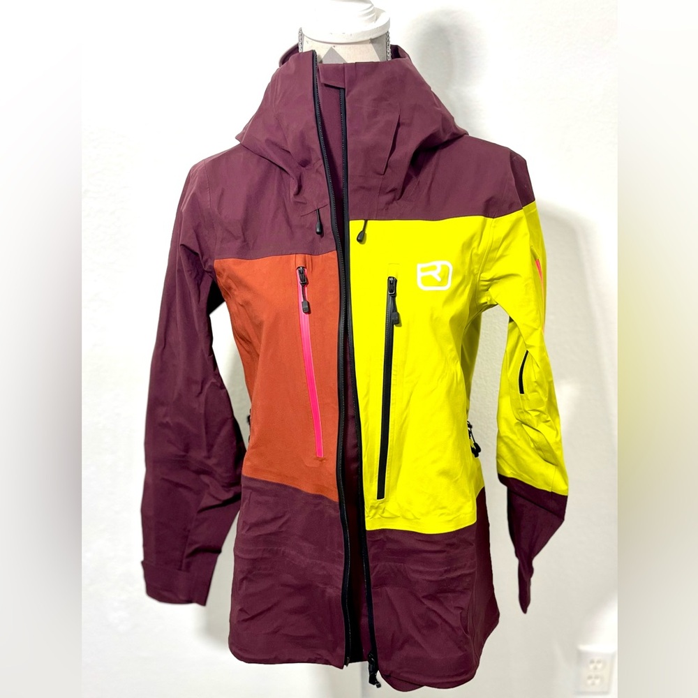 Ortovox women’s 3L jacket burgundy and yellow